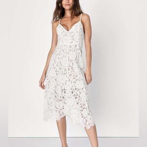 Lulus One Wish White Lace Midi Dress Sz S